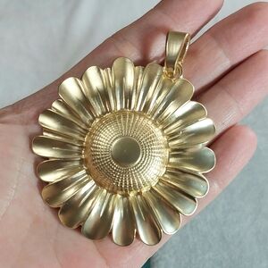 Large Gold Sunflower Necklace Pendant